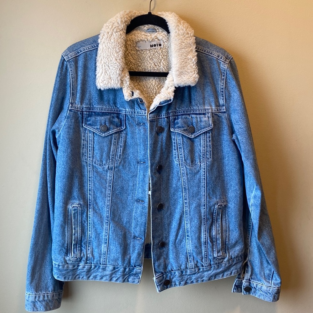 ✨BRAND NEW✨ TOPSHOP MOTO LIGHT BLUE DENIM SHERPA JACKET